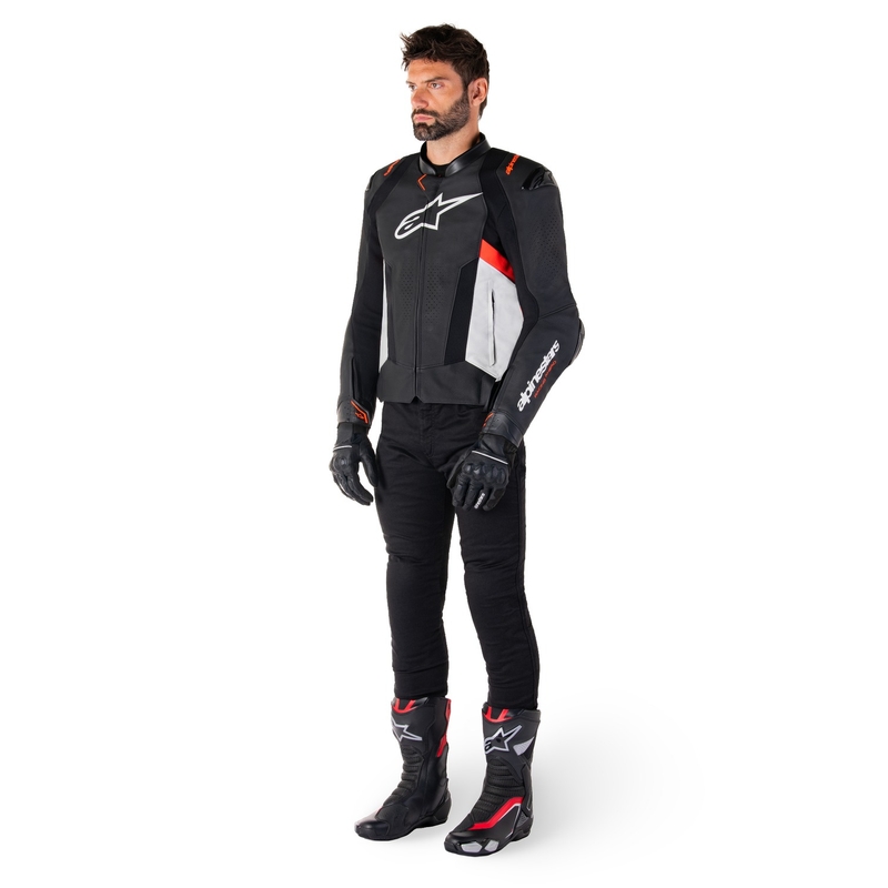 Alpinestars Missile 3 motoros bőrkabát fekete-fehér-fluo piros