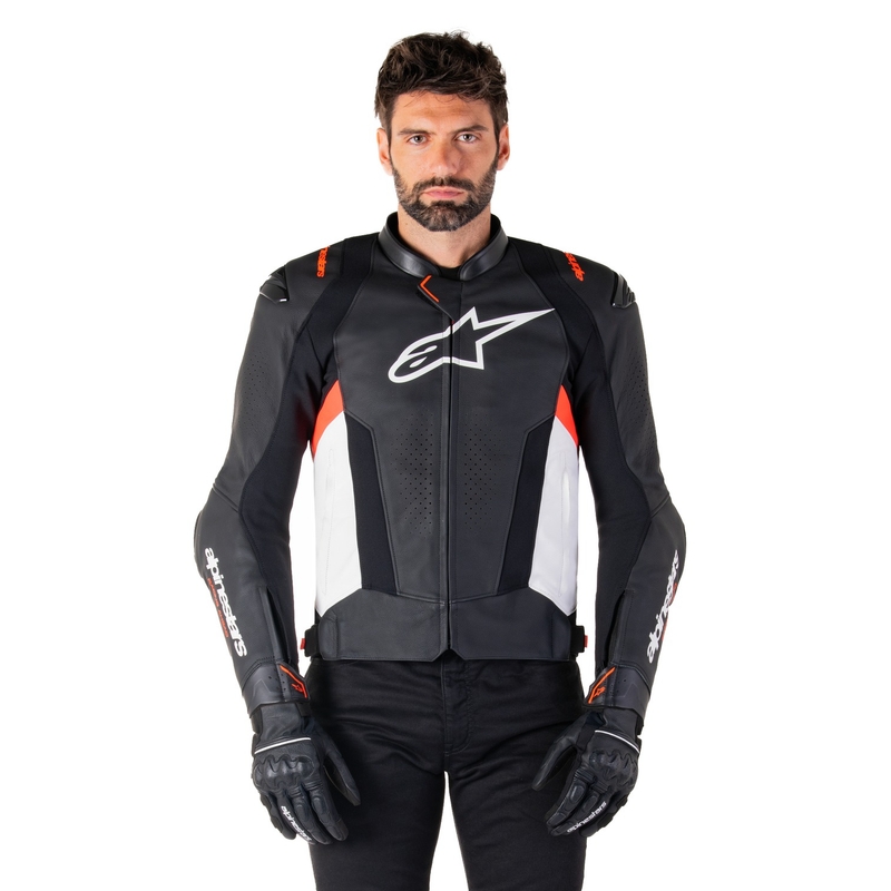 Alpinestars Missile 3 motoros bőrkabát fekete-fehér-fluo piros