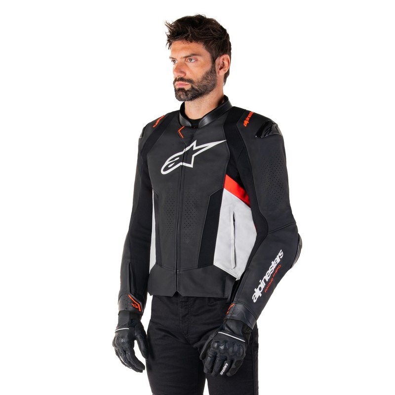 Alpinestars Missile 3 motoros bőrkabát fekete-fehér-fluo piros