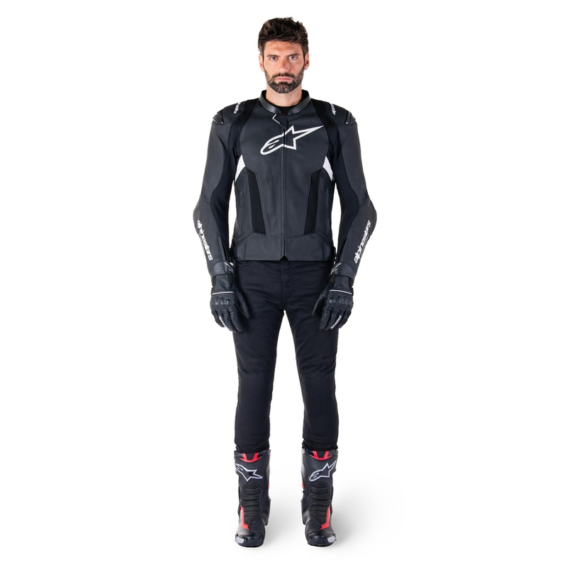 Alpinestars Missile 3 Airflow motorkerékpár bőrkabát fekete-fehér