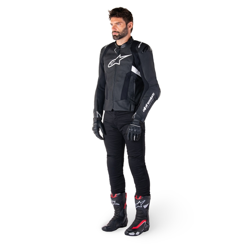 Alpinestars Missile 3 Airflow motorkerékpár bőrkabát fekete-fehér