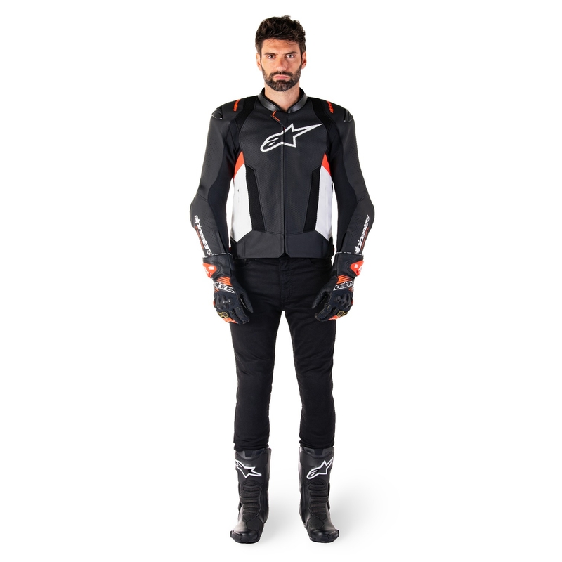 Alpinestars Missile 3 Airflow motorkerékpár bőrkabát fekete-fehér-fluo piros