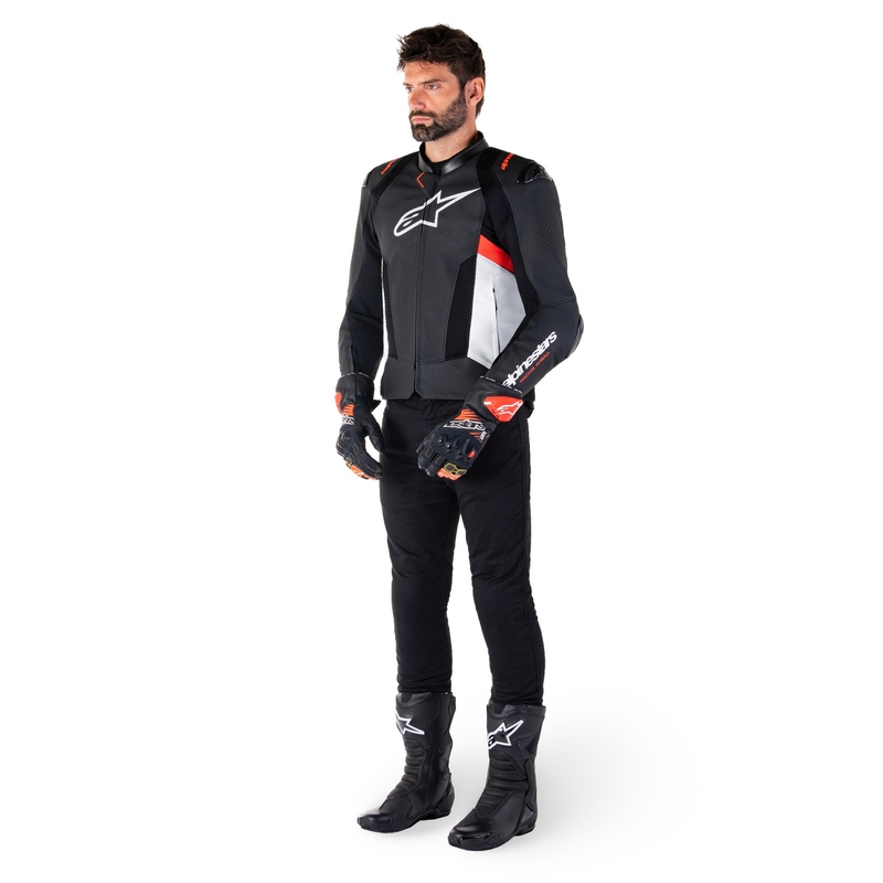 Alpinestars Missile 3 Airflow motorkerékpár bőrkabát fekete-fehér-fluo piros