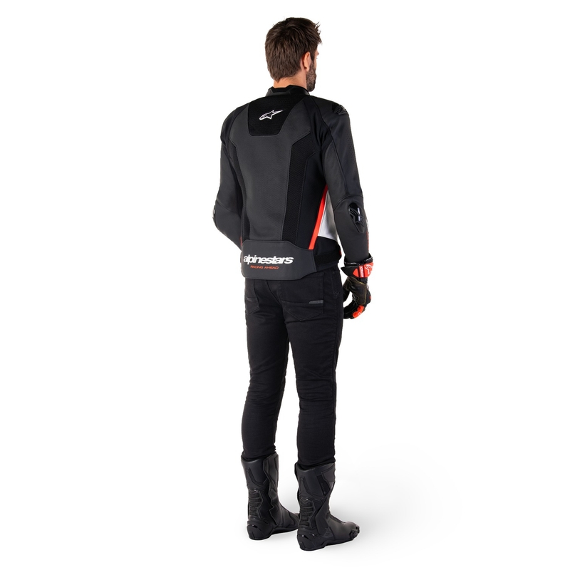 Alpinestars Missile 3 Airflow motorkerékpár bőrkabát fekete-fehér-fluo piros