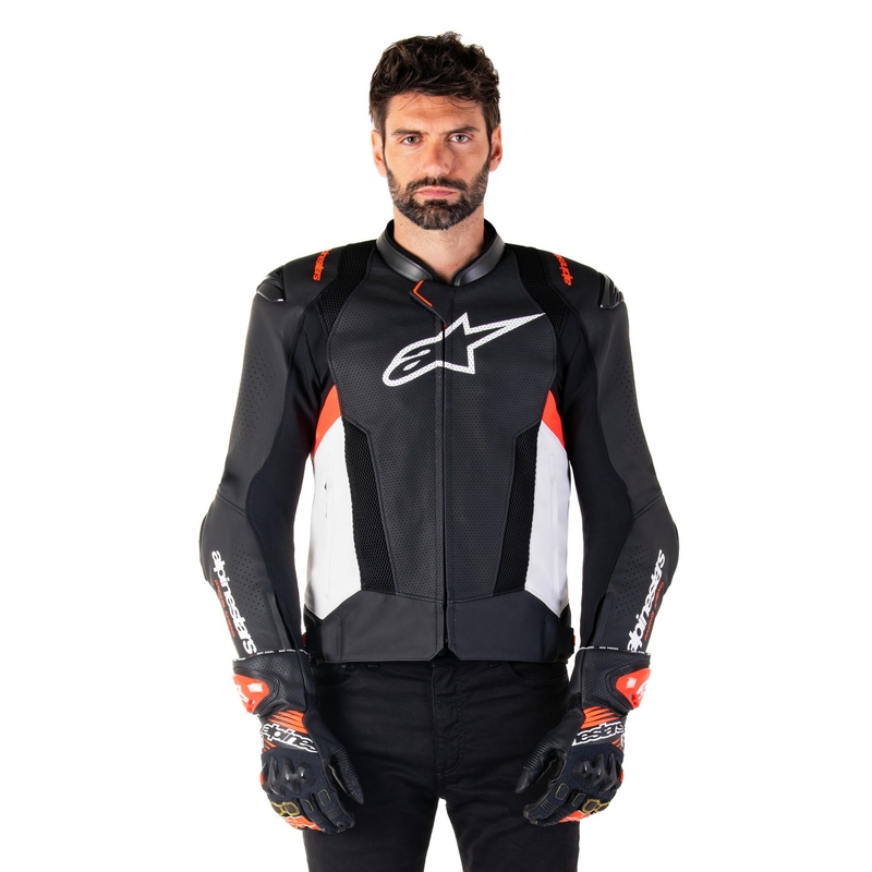 Alpinestars Missile 3 Airflow motorkerékpár bőrkabát fekete-fehér-fluo piros