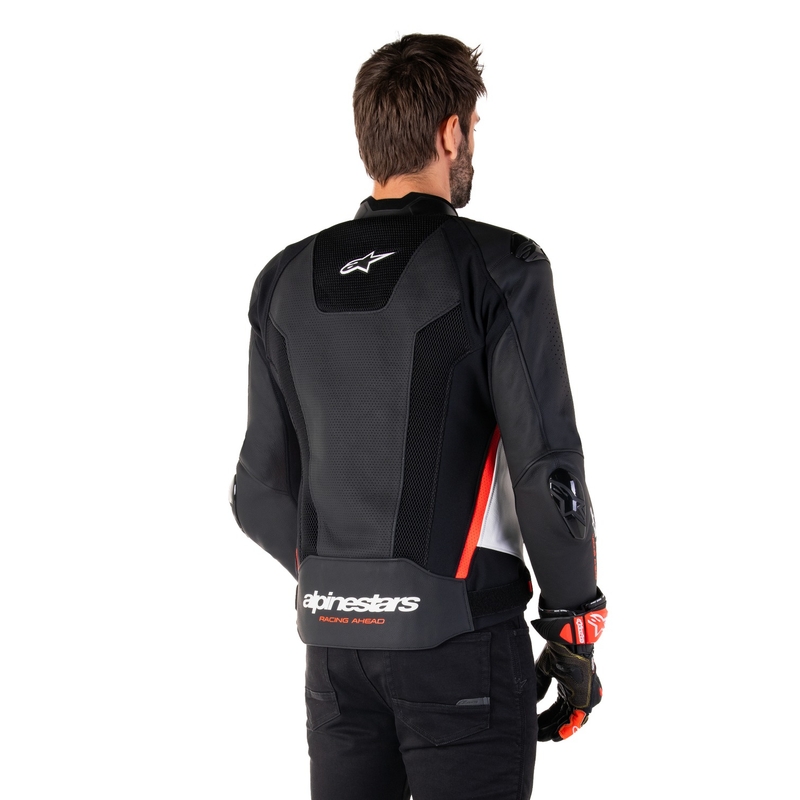 Alpinestars Missile 3 Airflow motorkerékpár bőrkabát fekete-fehér-fluo piros