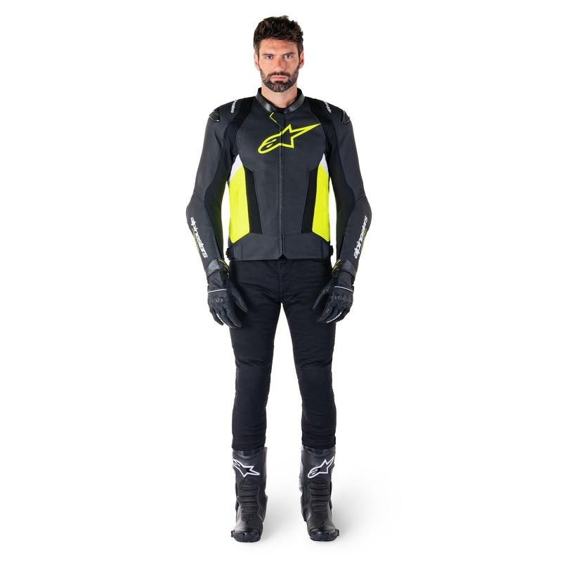 Alpinestars Missile 3 Airflow motorkerékpár bőrkabát fekete-fluo sárga-fehér
