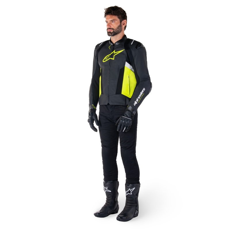 Alpinestars Missile 3 Airflow motorkerékpár bőrkabát fekete-fluo sárga-fehér