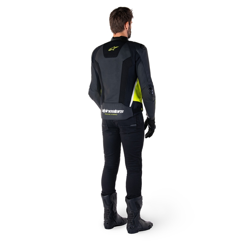 Alpinestars Missile 3 Airflow motorkerékpár bőrkabát fekete-fluo sárga-fehér