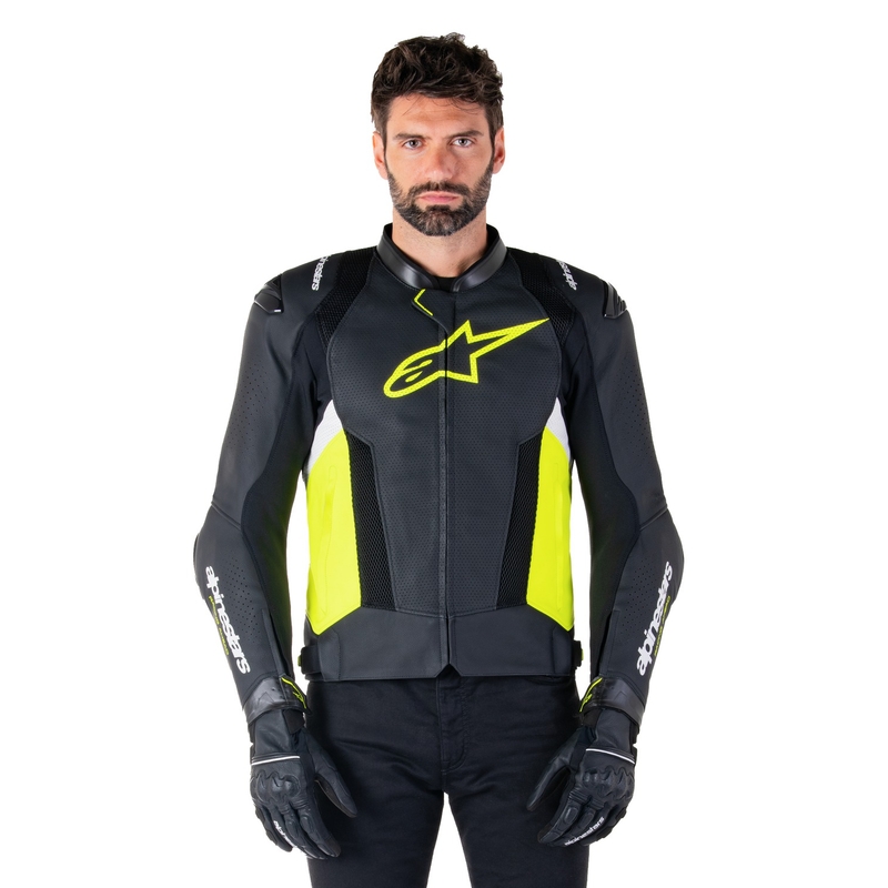 Alpinestars Missile 3 Airflow motorkerékpár bőrkabát fekete-fluo sárga-fehér