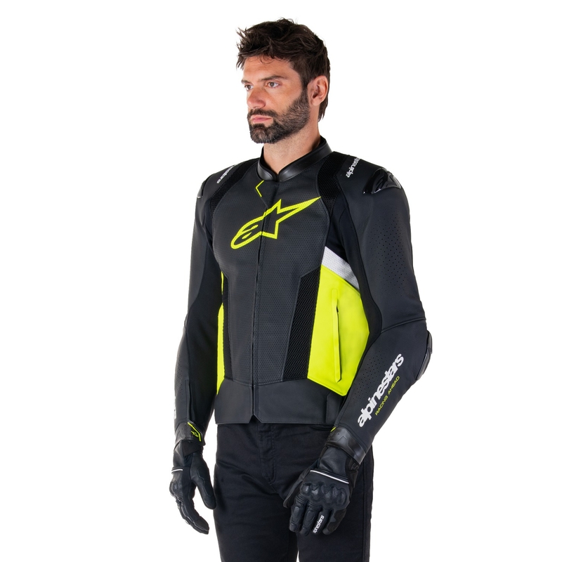 Alpinestars Missile 3 Airflow motorkerékpár bőrkabát fekete-fluo sárga-fehér