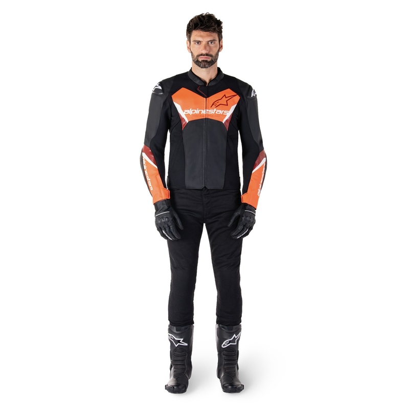 Alpinestars Faster 3 motoros bőrdzseki  fekete-fluo piros