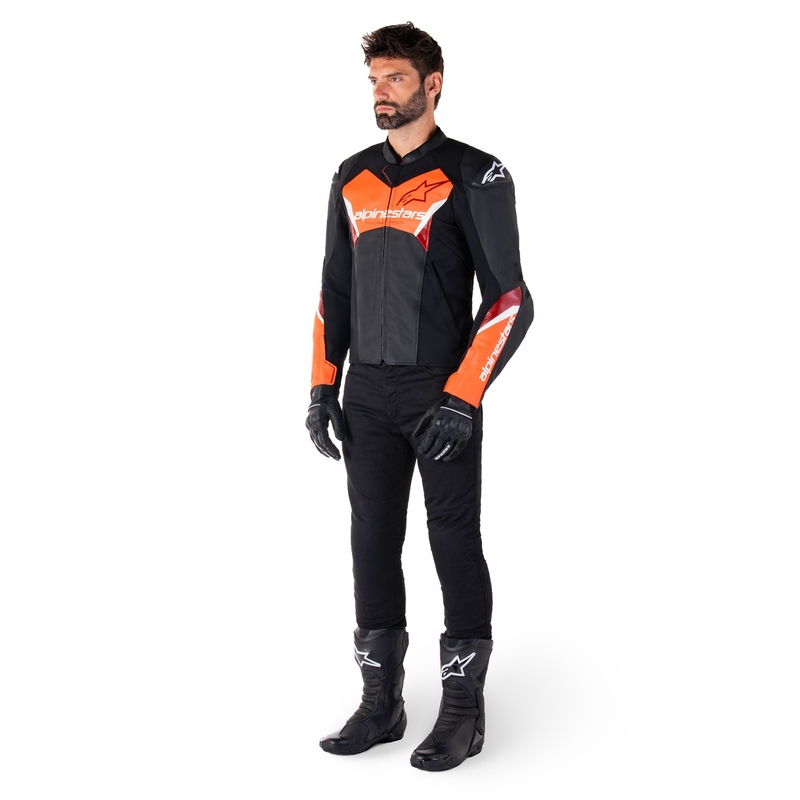 Alpinestars Faster 3 motoros bőrdzseki  fekete-fluo piros