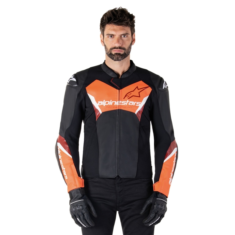Alpinestars Faster 3 motoros bőrdzseki  fekete-fluo piros