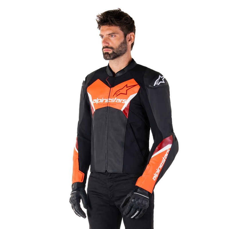 Alpinestars Faster 3 motoros bőrdzseki  fekete-fluo piros