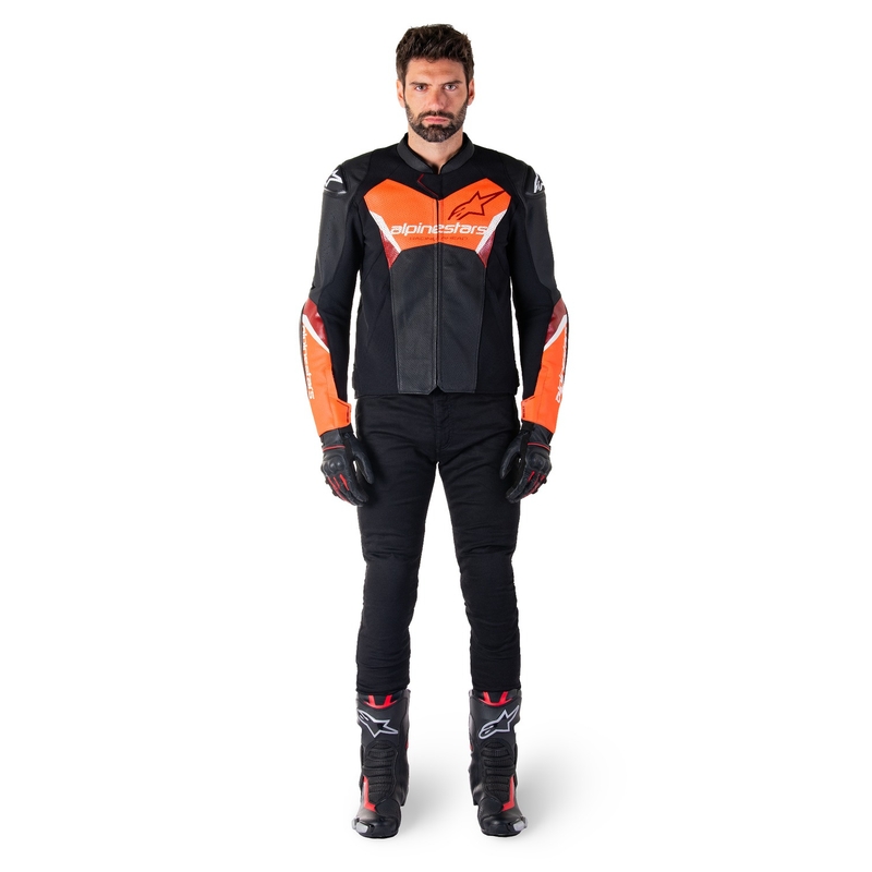 Alpinestars Faster 3 Airflow motoros bőrkabát fekete-fluo piros