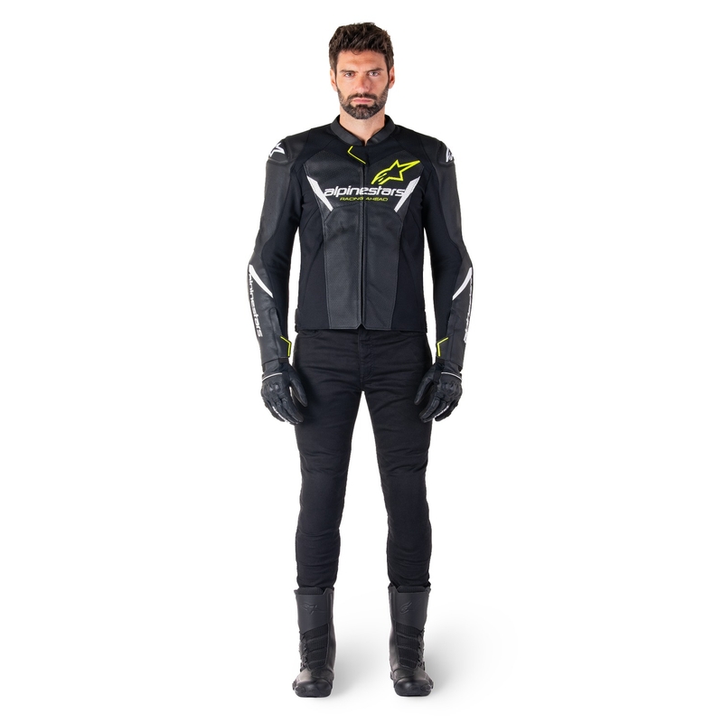 Alpinestars Faster 3 Airflow motoros bőrkabát fekete-fehér-fluo sárga