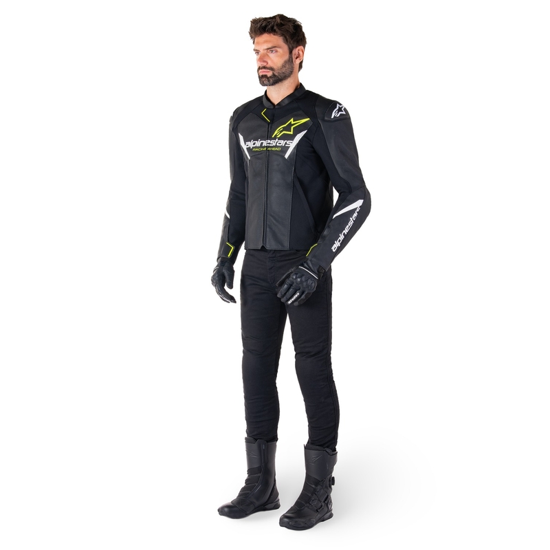 Alpinestars Faster 3 Airflow motoros bőrkabát fekete-fehér-fluo sárga