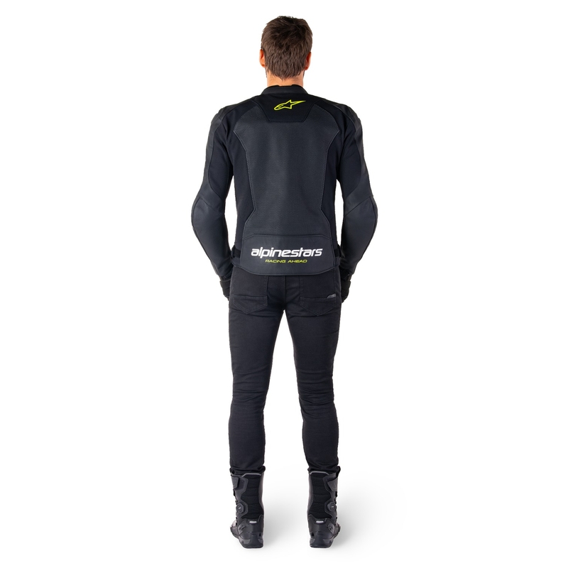 Alpinestars Faster 3 Airflow motoros bőrkabát fekete-fehér-fluo sárga
