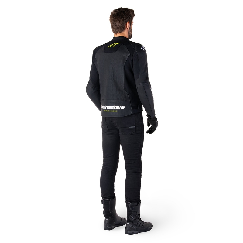 Alpinestars Faster 3 Airflow motoros bőrkabát fekete-fehér-fluo sárga