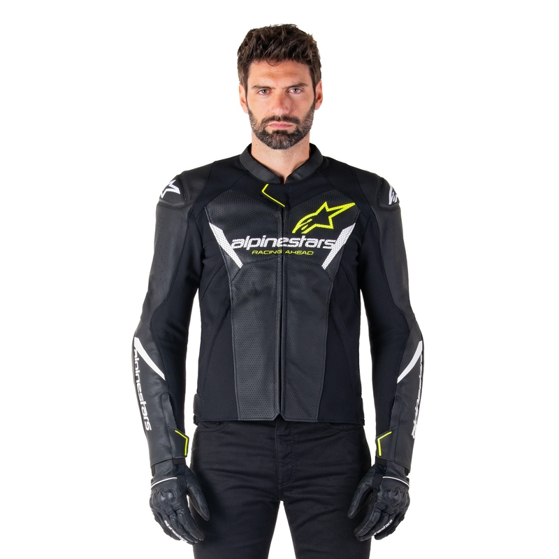 Alpinestars Faster 3 Airflow motoros bőrkabát fekete-fehér-fluo sárga