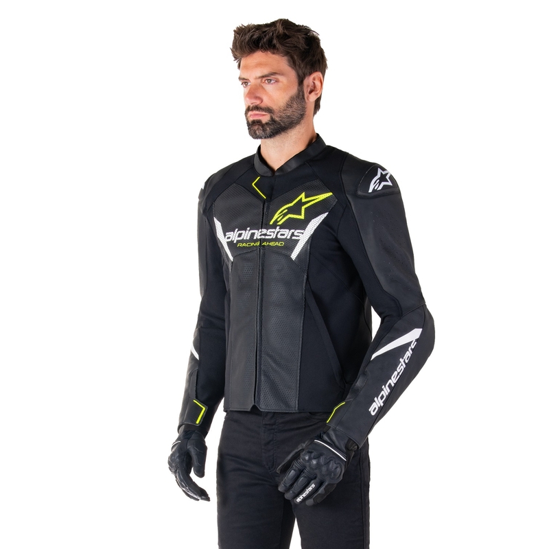 Alpinestars Faster 3 Airflow motoros bőrkabát fekete-fehér-fluo sárga