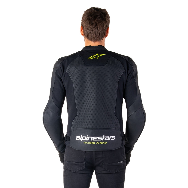 Alpinestars Faster 3 Airflow motoros bőrkabát fekete-fehér-fluo sárga