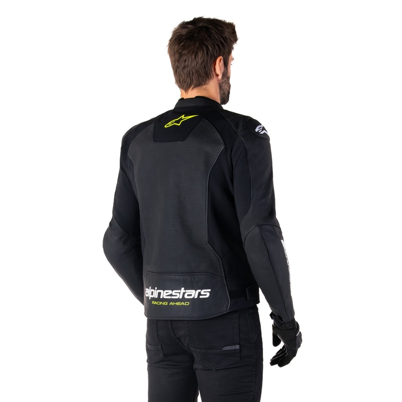 Alpinestars Faster 3 Airflow motoros bőrkabát fekete-fehér-fluo sárga