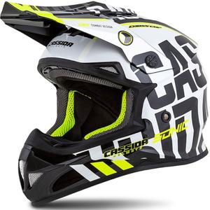 Motocross sisak Cassida Cross Cup Sonic fekete-fehér-fluo sárga