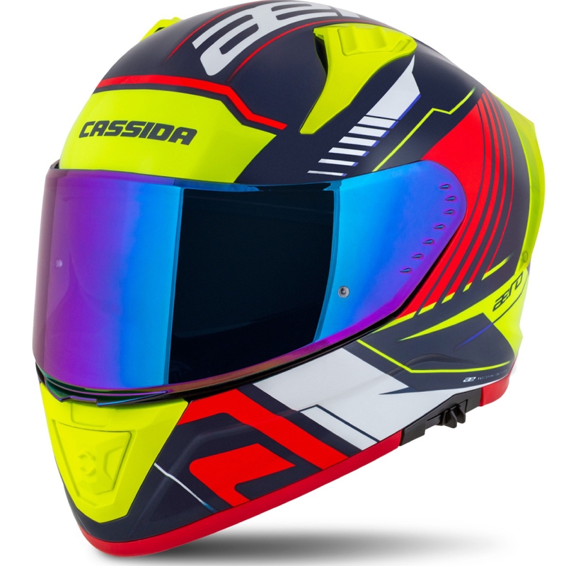 Cassida Aero Drome zárt motoros bukósisak gyöngyházkék-sárga-narancssárga-piros-fehér
