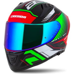 Cassida Aero Drome zárt motorkerékpár sisak fekete-piros-zöld-fehér