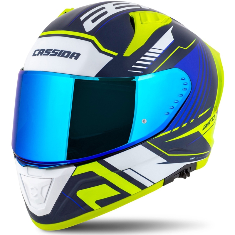 Cassida Aero Drome zárt motoros sisak kék-fluo sárga-világoskék-fehér