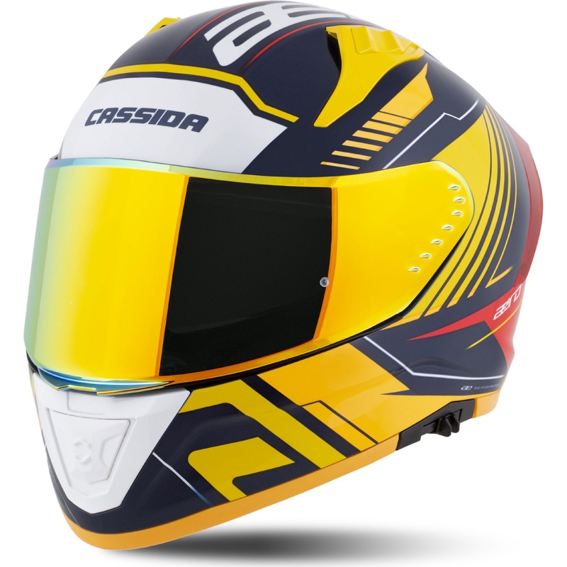 Cassida Aero Drome zárt motoros sisak kék-fluo sárga-narancssárga-piros-világoskék-fehér