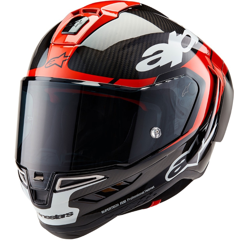 Alpinestars Supertech R-10 Element carbon zárt bukósisak fluo piros-fehér
