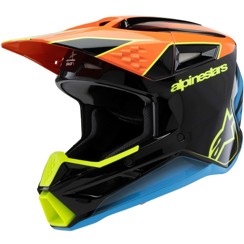 Alpinestars S-M3 FRAY gyermek motocross sisak fekete-fluoreszkáló narancs-fluoreszkáló sárga-türkiz