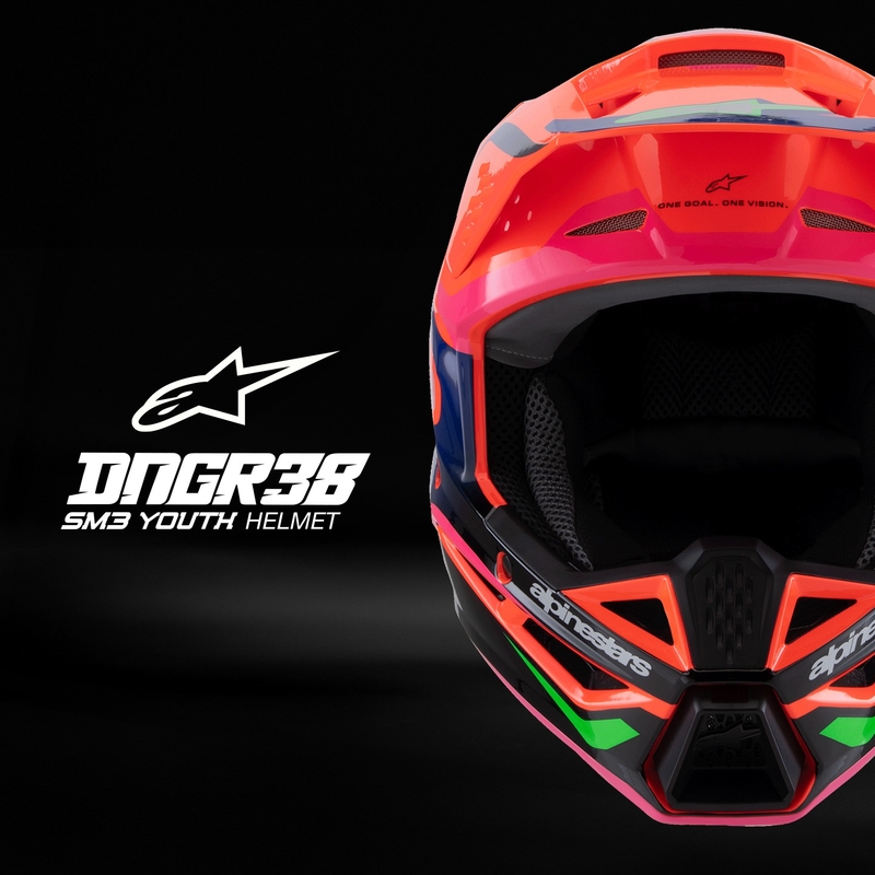 Alpinestars S-M3 HAIDEN DEEGAN gyerek motokrossz bukósisak fluo narancssárga-lila-rózsaszín-zöld