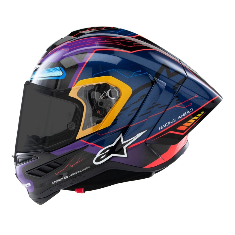 Alpinestars Supertech R-10 limitált kiadású Martinator Jorge Martin zárt motoros bukósisak kék-lila-piros-sárga