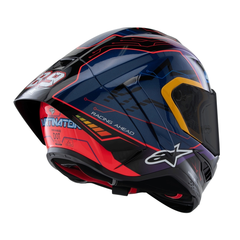 Alpinestars Supertech R-10 limitált kiadású Martinator Jorge Martin zárt motoros bukósisak kék-lila-piros-sárga