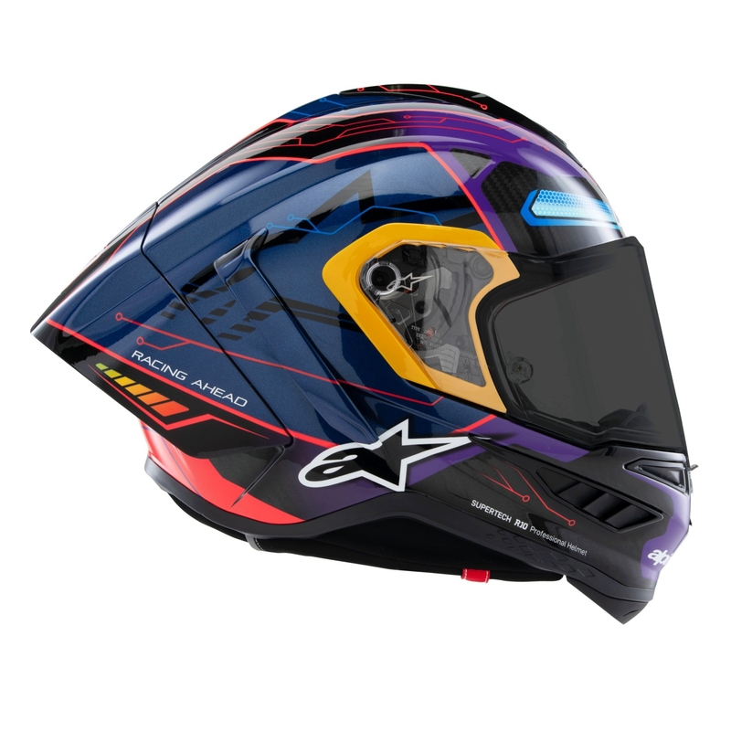 Alpinestars Supertech R-10 limitált kiadású Martinator Jorge Martin zárt motoros bukósisak kék-lila-piros-sárga