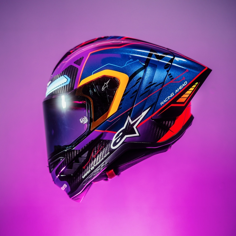Alpinestars Supertech R-10 limitált kiadású Martinator Jorge Martin zárt motoros bukósisak kék-lila-piros-sárga