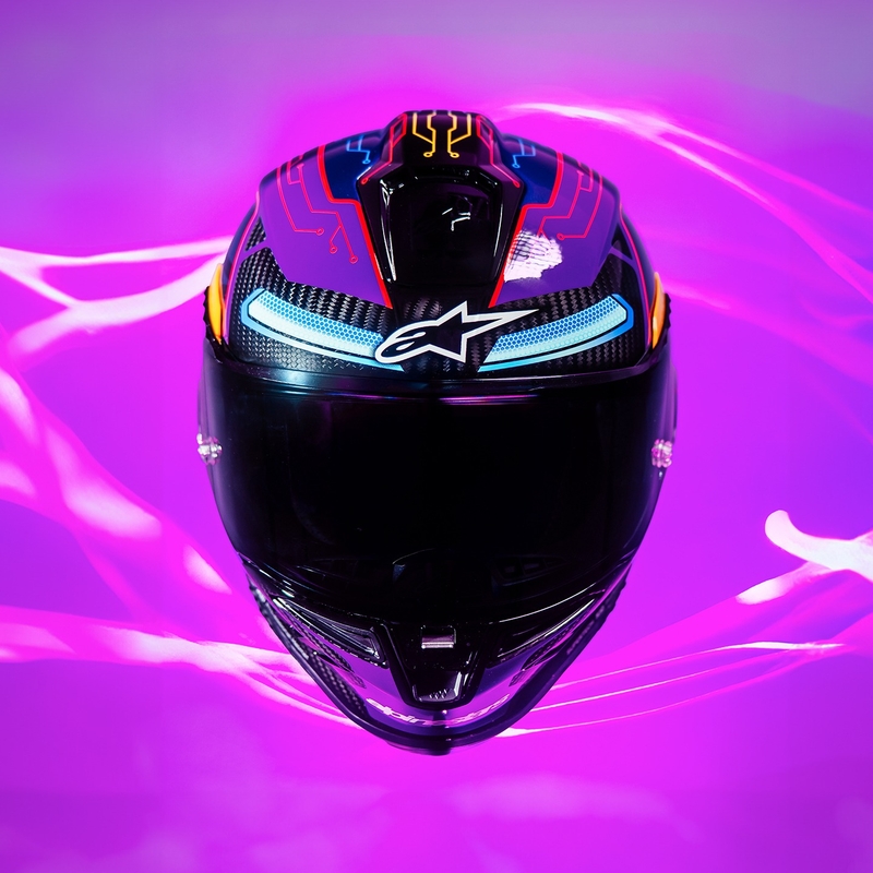 Alpinestars Supertech R-10 limitált kiadású Martinator Jorge Martin zárt motoros bukósisak kék-lila-piros-sárga