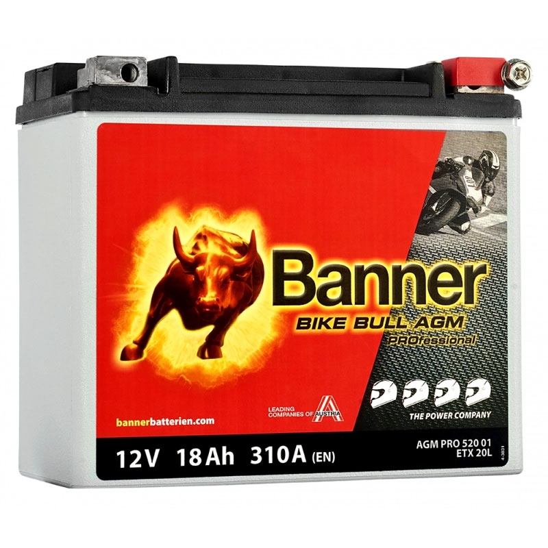 Banner Bike Bull AGM PRO 520 01/BETX20L - ETX20L 12V, 18Ah, 310A karbantartás nélküli motoros akkumulátor