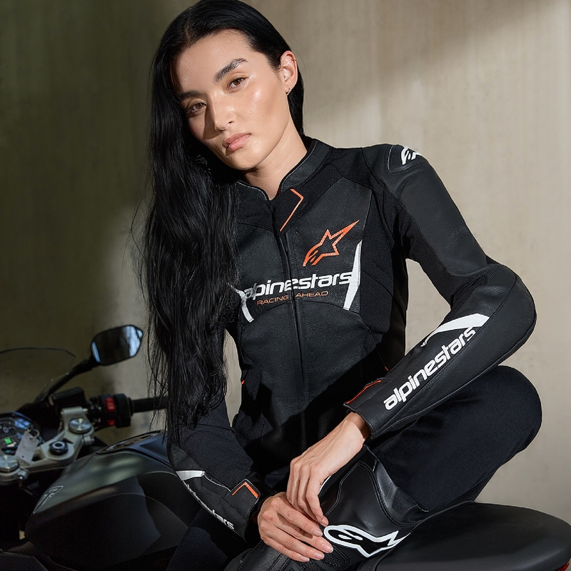 Alpinestars Stella Faster 3 női motoros bőrkabát fekete-fehér-fluo piros