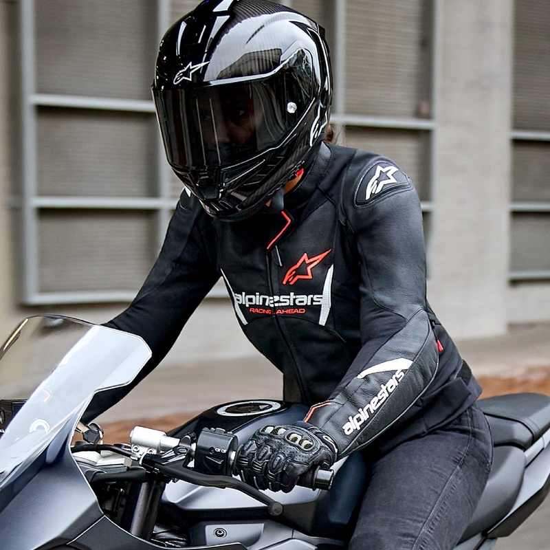 Alpinestars Stella Faster 3 női motoros bőrkabát fekete-fehér-fluo piros