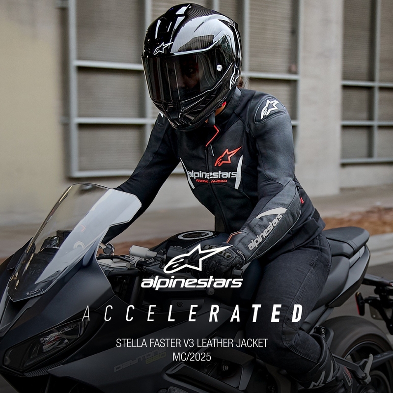 Alpinestars Stella Faster 3 női motoros bőrkabát fekete-fehér-fluo piros