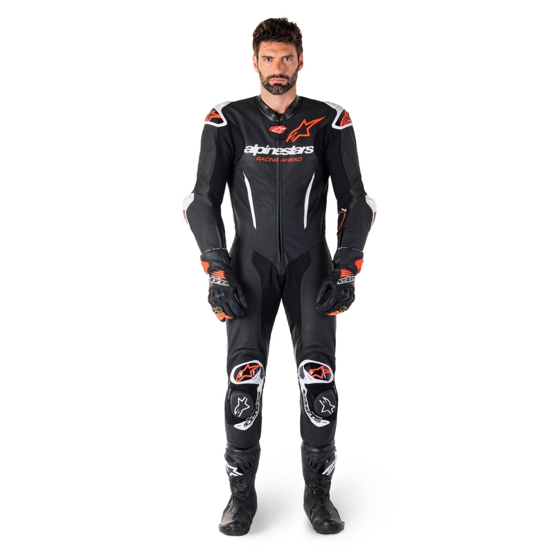 Alpinestars GP-R7 Tech-Air ready/kompatibilis egyrészes bőr motoros overál fekete-fehér-fluo piros