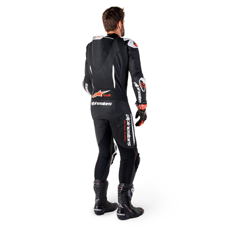 Alpinestars GP-R7 Tech-Air ready/kompatibilis egyrészes bőr motoros overál fekete-fehér-fluo piros