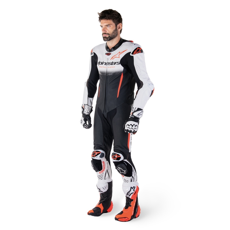 Alpinestars GP-R7 Tech-Air ready/kompatibilis egyrészes bőr motoros overál fehér-fekete-fluo piros