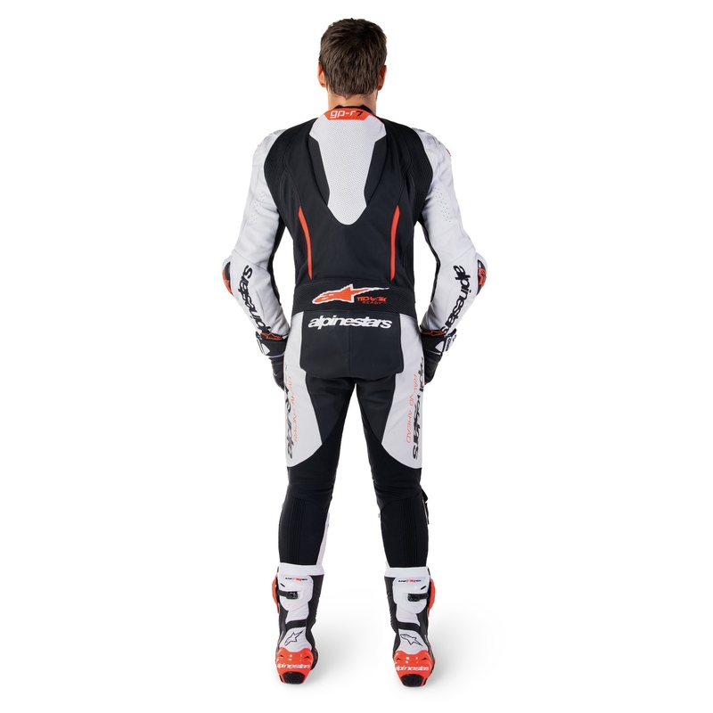 Alpinestars GP-R7 Tech-Air ready/kompatibilis egyrészes bőr motoros overál fehér-fekete-fluo piros