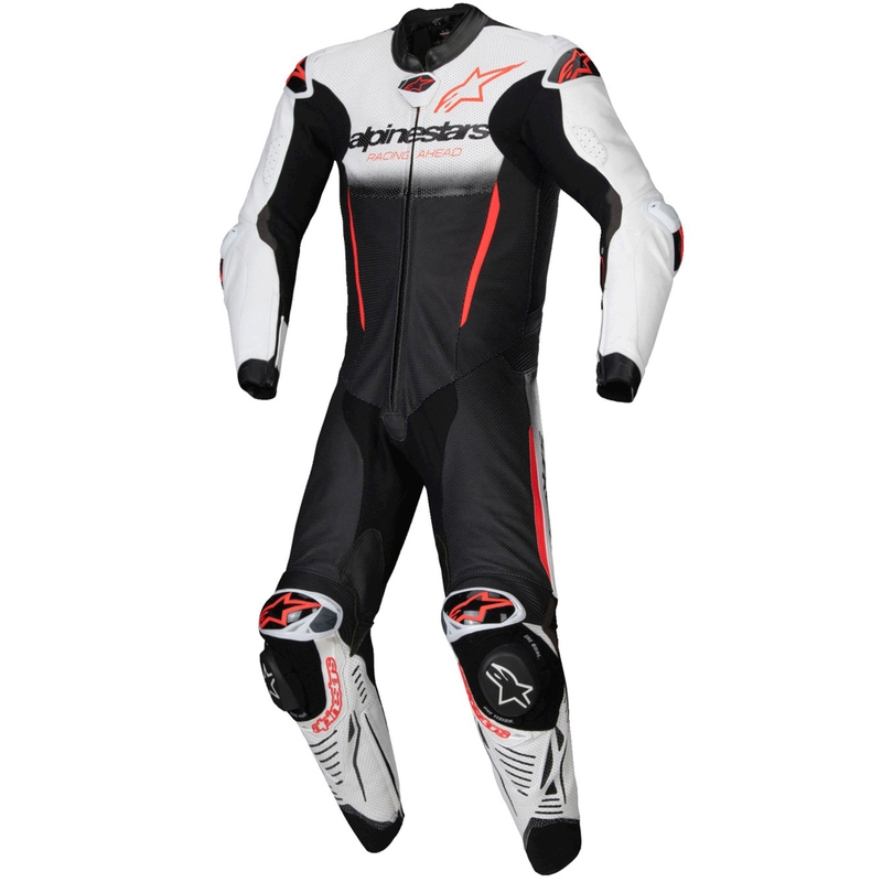 Alpinestars GP-R7 Tech-Air ready/kompatibilis egyrészes bőr motoros overál fehér-fekete-fluo piros